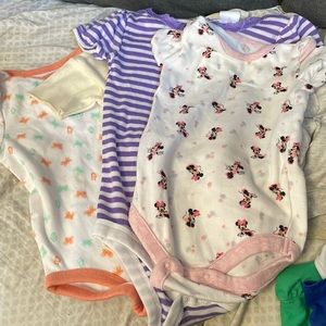 All sizes onesies 4 for 10 dollars.  Joe fresh Disney baby, natural charm